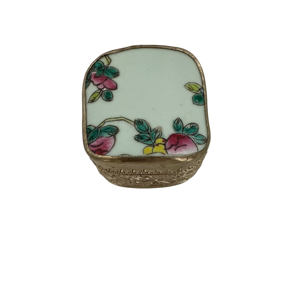 Vintage Decorative Trinket Box Ceramic Floral Metal Ornate Keepsake‎ not hinged
